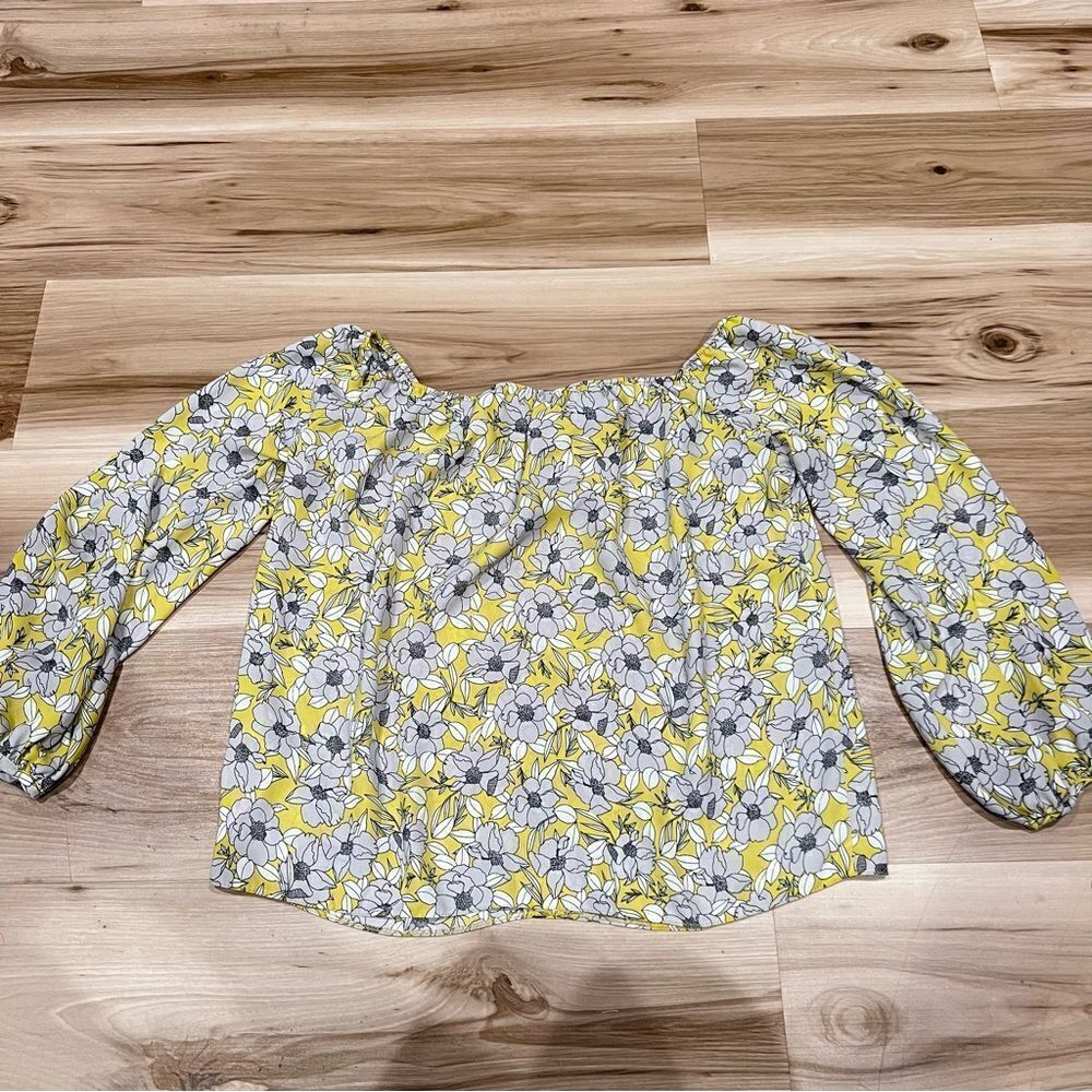 Miss Selfridge Floral Yellow and Grey Off the Shoulder Top Women’s 4